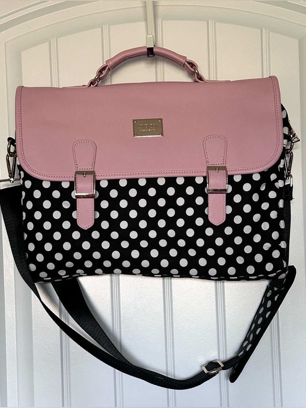 LOVEVOOK Polka Dot Laptop Messenger Bag Pink Black White 15.6”